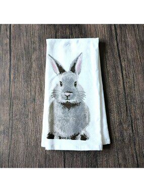 Deborah Connolly Designs Gray Bunny Cotton Kitchen Towel with Front & Back